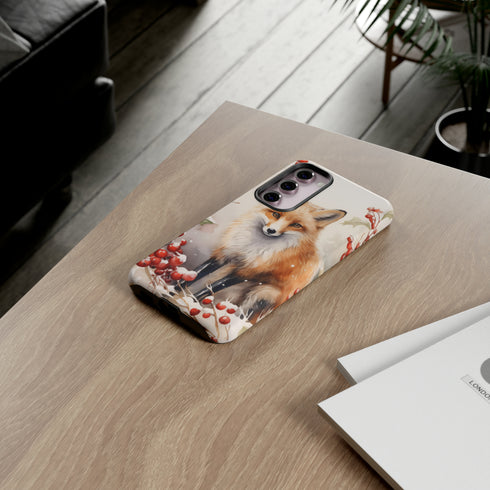 Christmas Fox in a Wreath of Red Berries - Impact Resistant Phone Case
